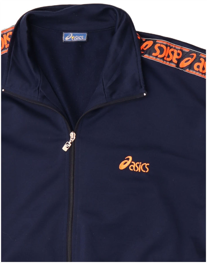 Asics Mens Graphic Tracksuit Top Jacket XL Navy Blue Polyester