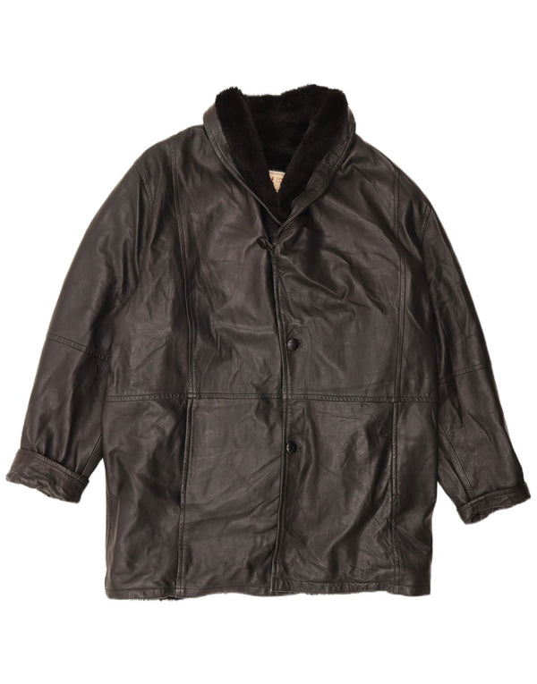 Vintage Mens Shearling Jacket UK 42 XL Black Leather
