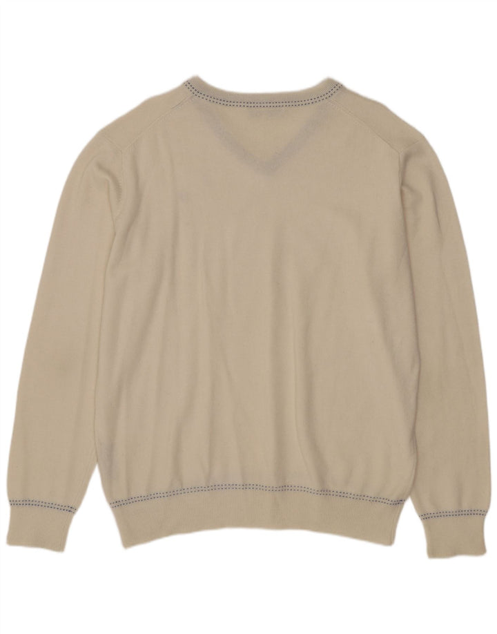 HARMONT & BLAINE Mens V-Neck Jumper Sweater 2XL White Wool