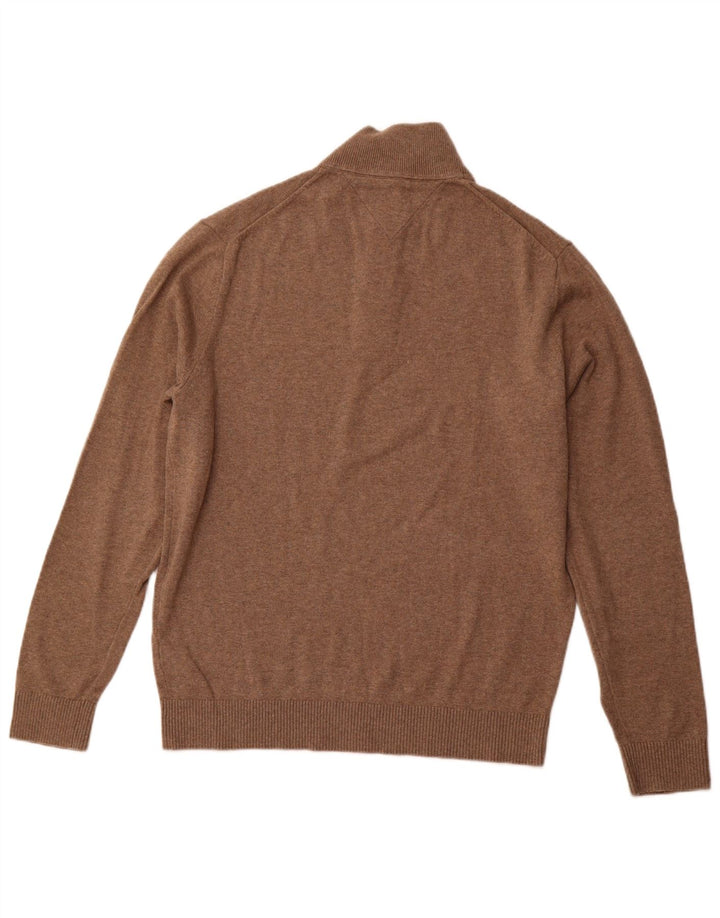 TOMMY HILFIGER Mens Button Neck Jumper Sweater 2XL Brown Cotton