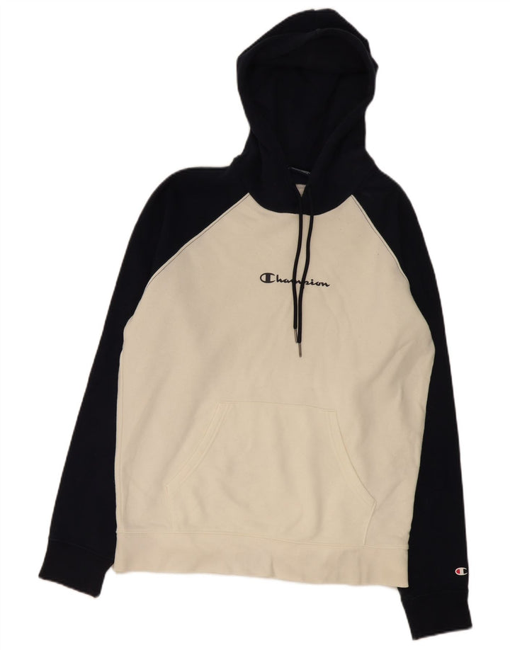 Champion Mens Hoodie Jumper Medium White Colourblock Cotton