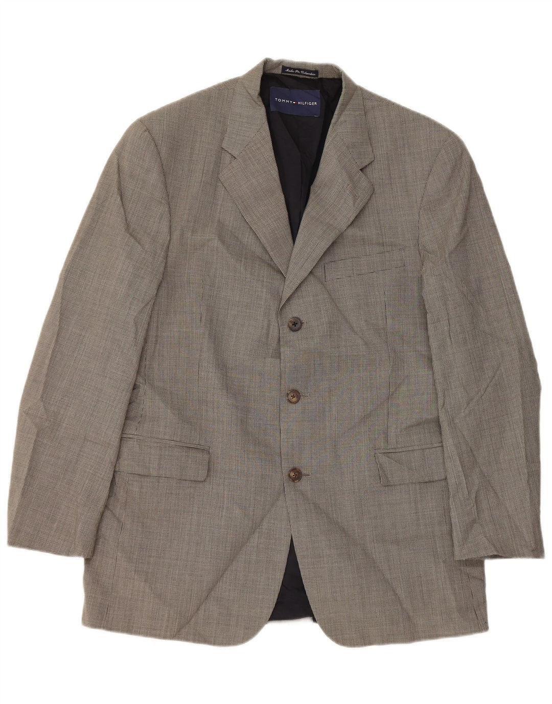 Tommy Hilfiger Mens 3 Button Blazer Jacket UK 40 Large Grey Houndstooth