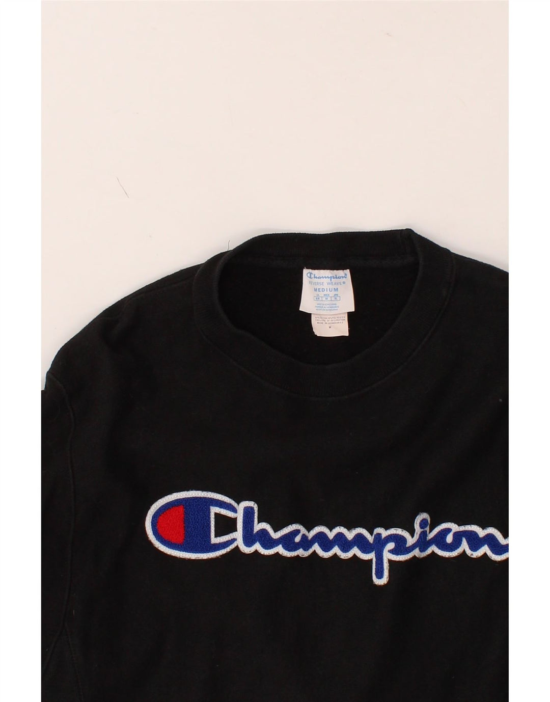 CHAMPION Mens Graphic Sweatshirt Jumper Medium Black Cotton Vintage Champion and Second-Hand Champion from Messina Hembry 