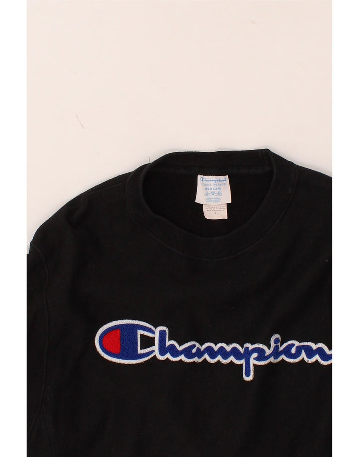CHAMPION Mens Graphic Sweatshirt Jumper Medium Black Cotton Vintage Champion and Second-Hand Champion from Messina Hembry 