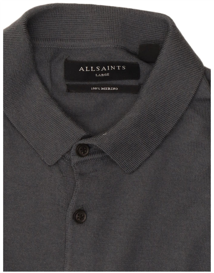 All Saints Mens Polo Neck Jumper Sweater Large Grey Wool