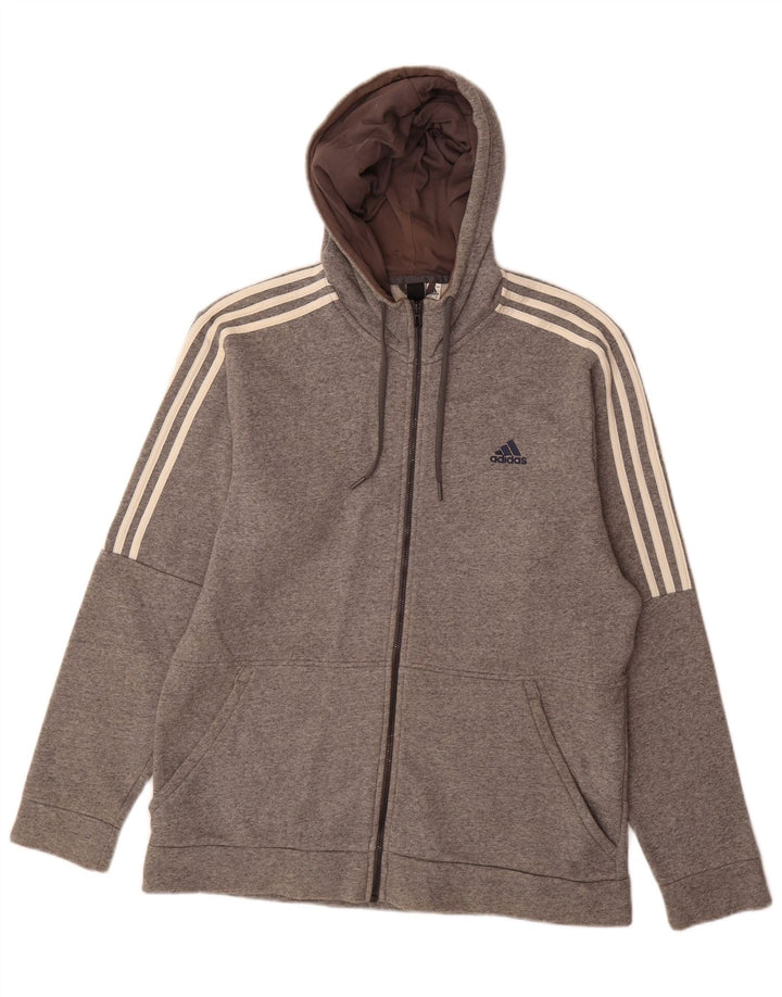Adidas Mens Zip Hoodie Sweater Large Grey Cotton