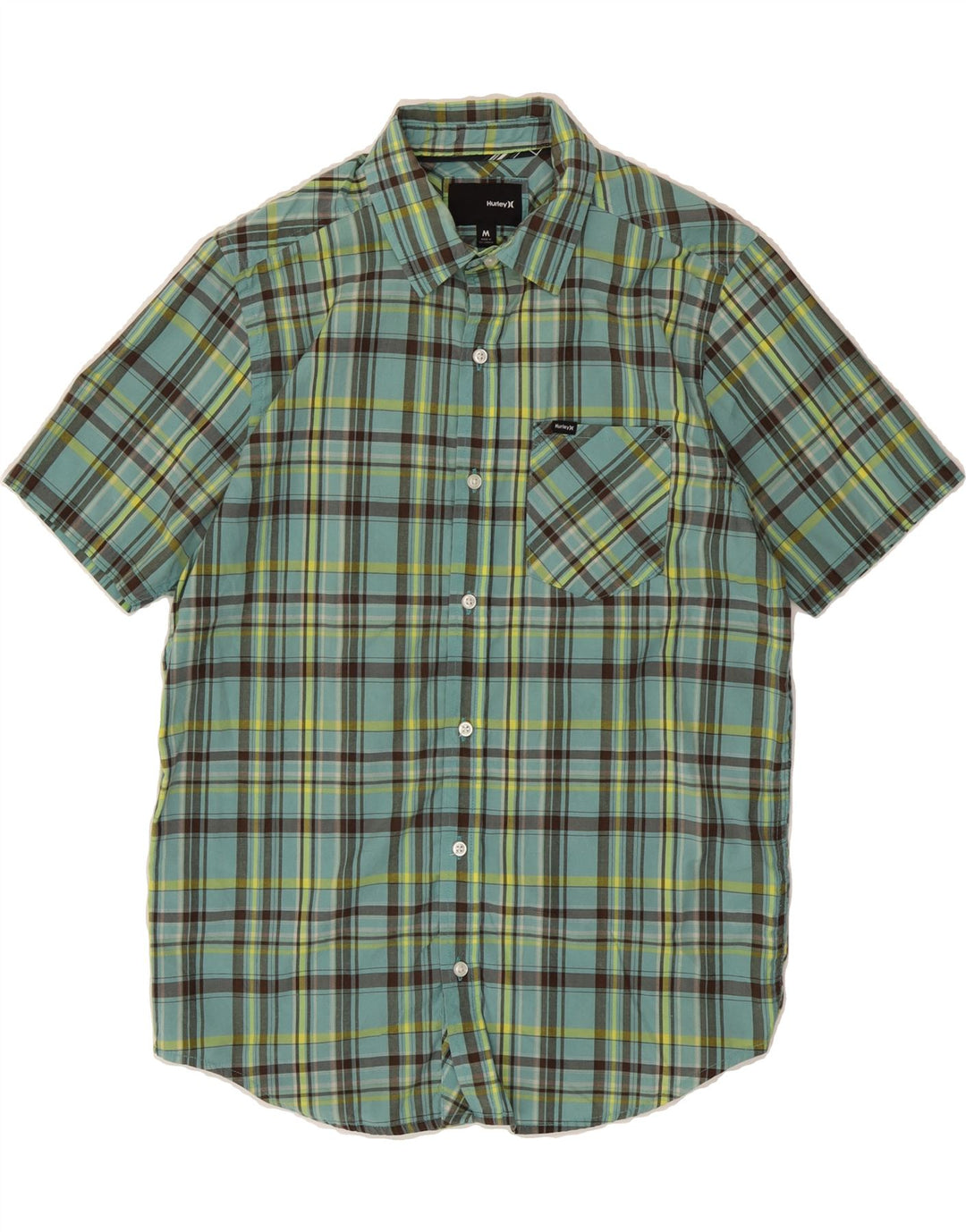 HURLEY Mens Short Sleeve Shirt Medium Green Check Cotton Vintage Hurley and Second-Hand Hurley from Messina Hembry 