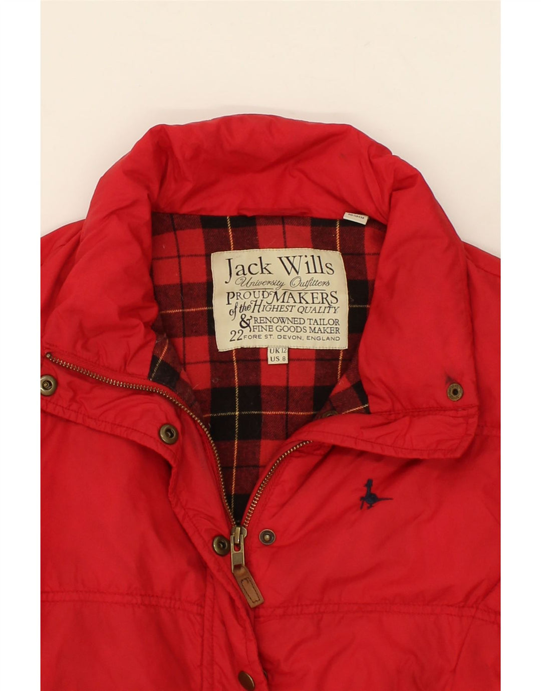 JACK WILLS Womens Padded Jacket UK 12 Medium Red Nylon Vintage Jack Wills and Second-Hand Jack Wills from Messina Hembry 