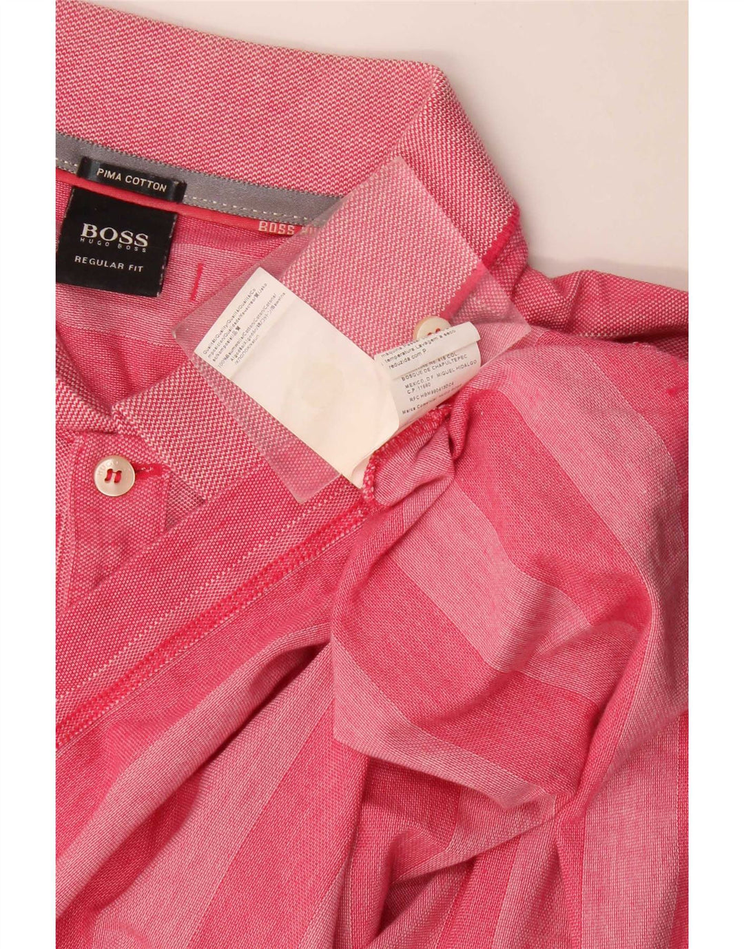 Hugo Boss Mens Regular Fit Polo Shirt Medium Pink Striped Cotton