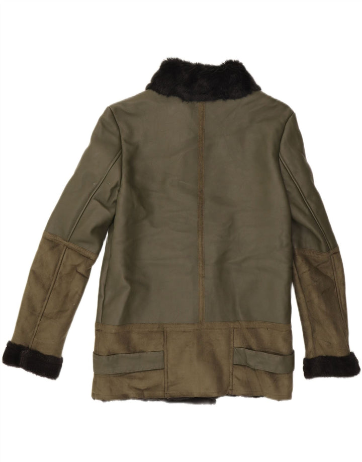 MARKS & SPENCER Womens Faux Leather Jacket UK 8 Small Green Polyester Vintage Marks & Spencer and Second-Hand Marks & Spencer from Messina Hembry 