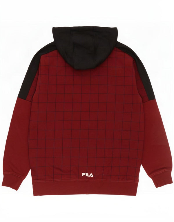 Fila Mens Graphic Hoodie Jumper Small Burgundy Geometric Cotton