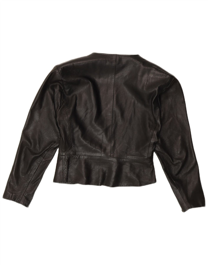 Giacca Bolero in pelle vintage da donna UK 12 media nera