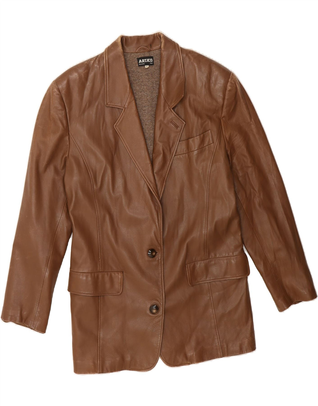 VINTAGE Womens Leather 2 Button Blazer Jacket IT 44 Medium Brown Leather Vintage Vintage and Second-Hand Vintage from Messina Hembry 