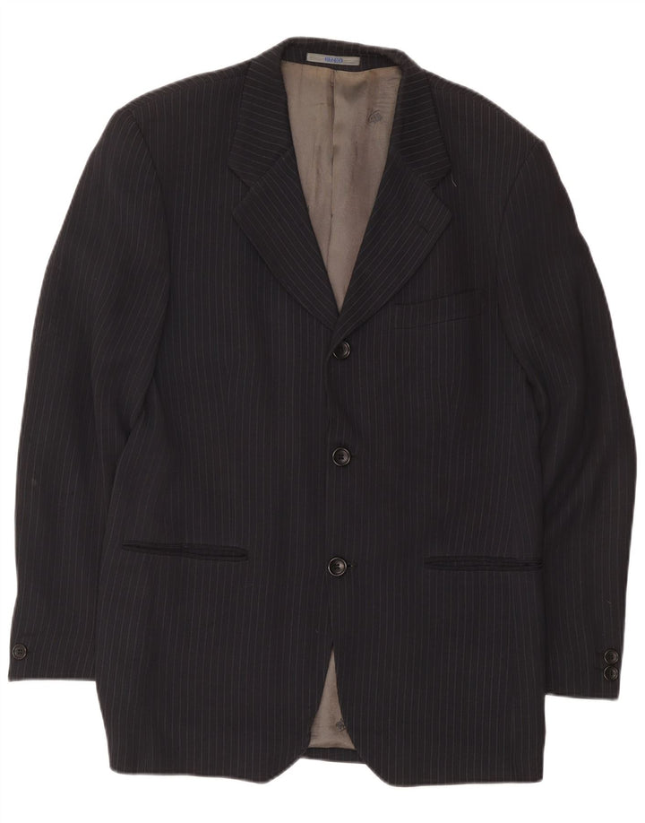 Jaqueta blazer masculina Kenzo com 3 botões IT 50 grande acetato listrado azul marinho