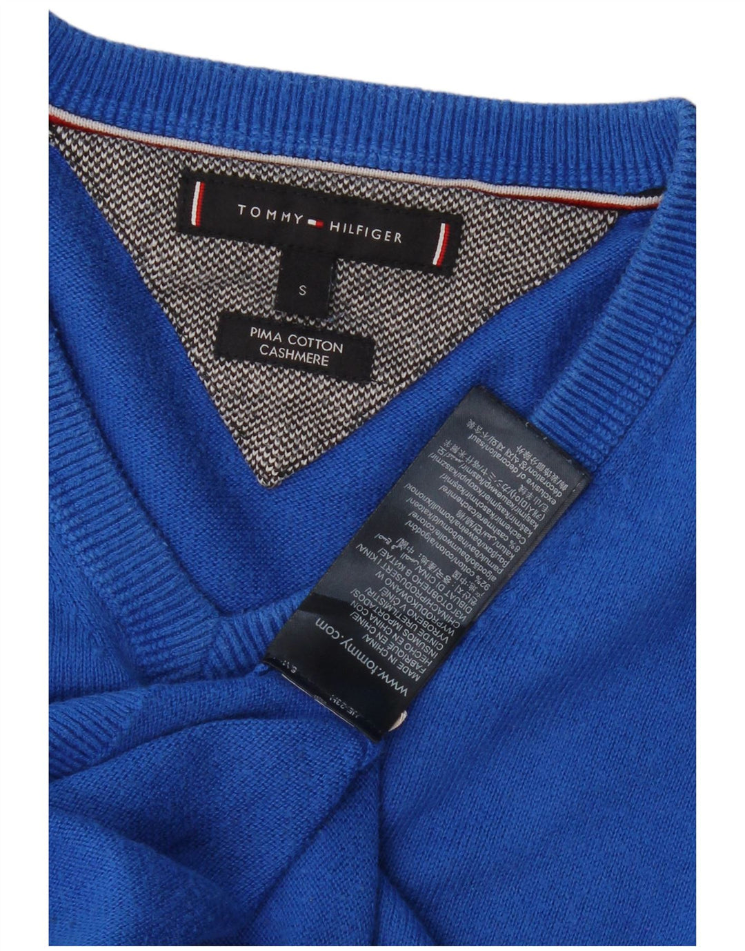 TOMMY HILFIGER Mens V-Neck Jumper Sweater Small Blue Cotton