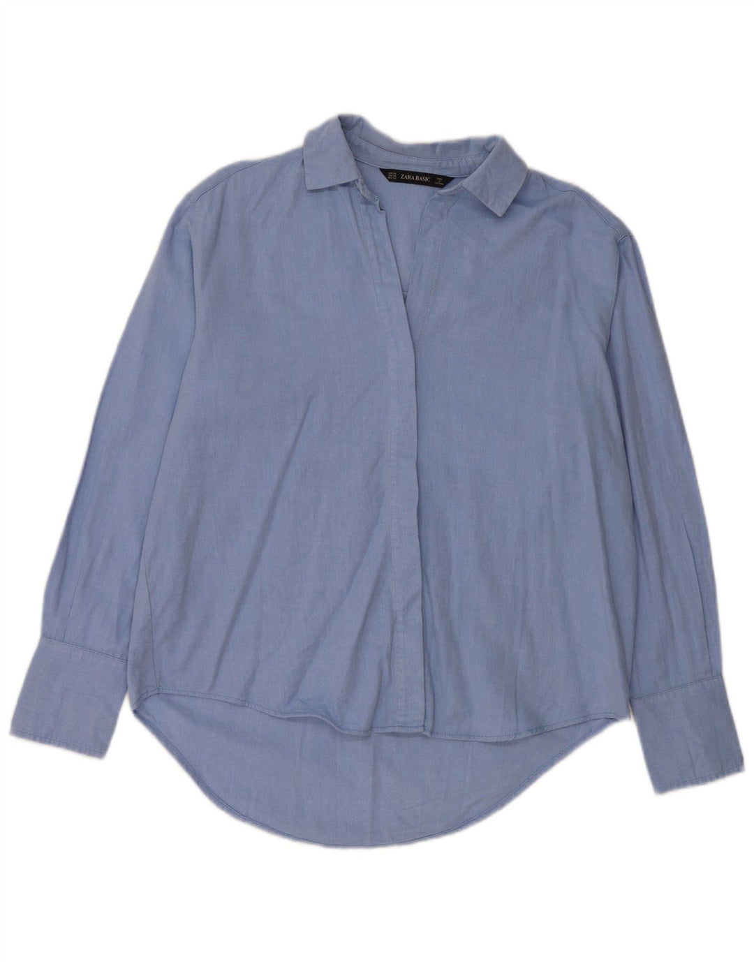 Zara Womens Oversized Shirt UK 6 XS Blue Cotton