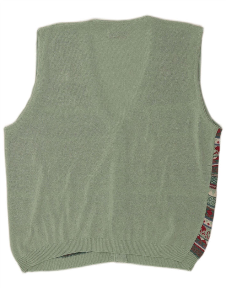 Vintage Mens Sleeveless Cardigan Sweater Medium Multicoloured Fair Isle