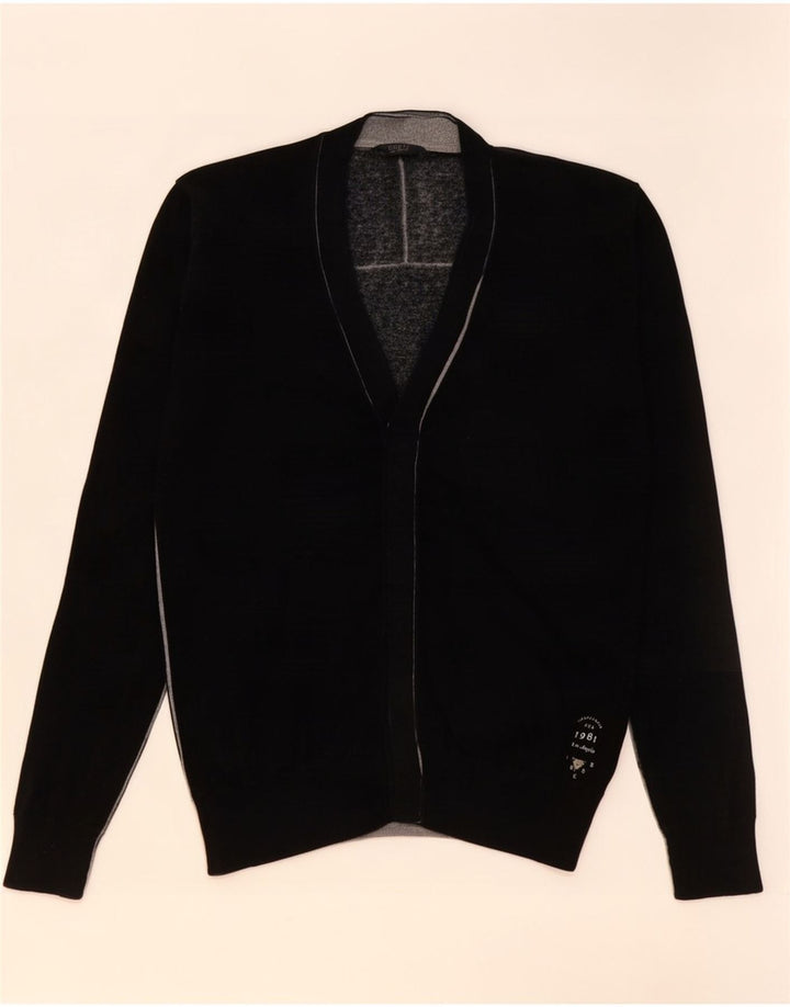 Guess Mens Cardigan Sweater Medium Black Cotton