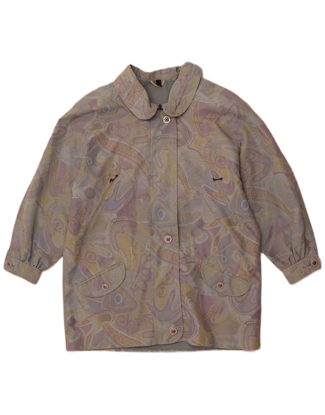 VINTAGE Womens Abstract Pattern Windbreaker Coat EU 42 Large Multicoloured
