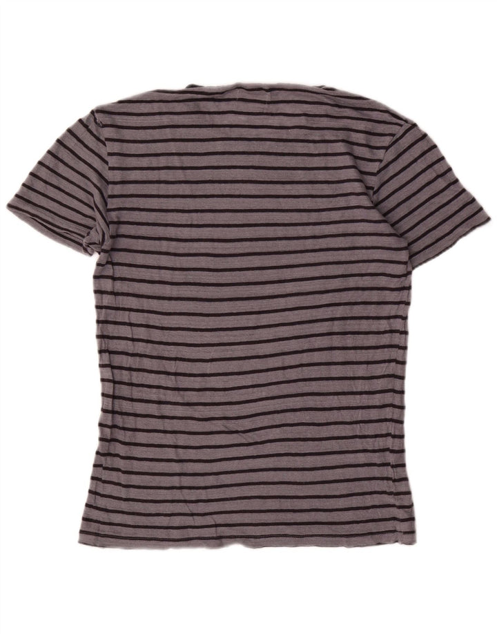 Zara Homme T-Shirt Top Lin Rayé Gris Moyen