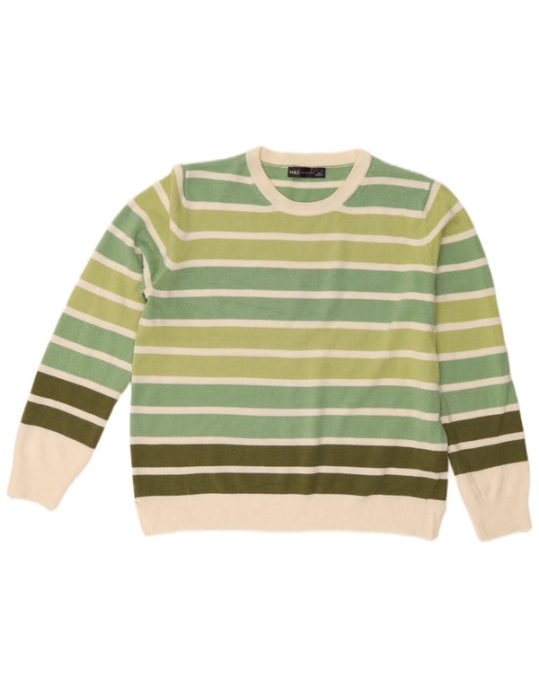 Marks & Spencer Womens Crew Neck Jumper Sweater UK 14 Large Green Striped