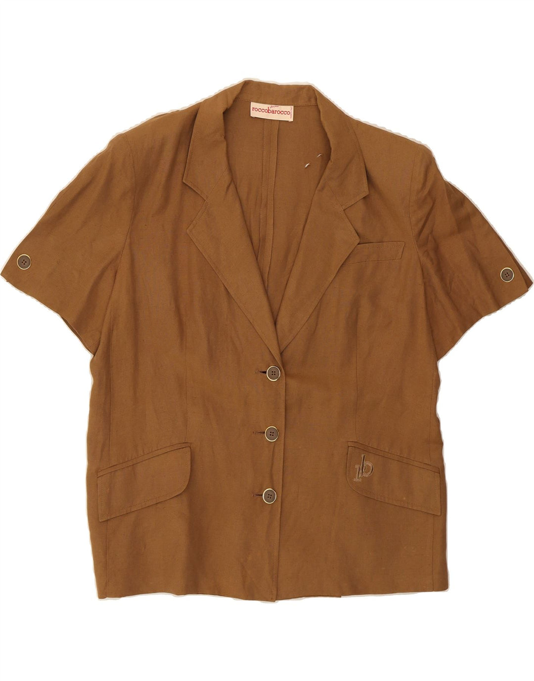 ROCCOBAROCCO Womens 3 Button Short Sleeve Blazer Jacket UK 18 XL Brown Vintage Roccobarocco and Second-Hand Roccobarocco from Messina Hembry 