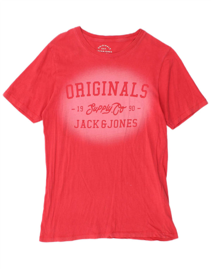Jack & Jones Mens Graphic T-Shirt Top Small Red Cotton