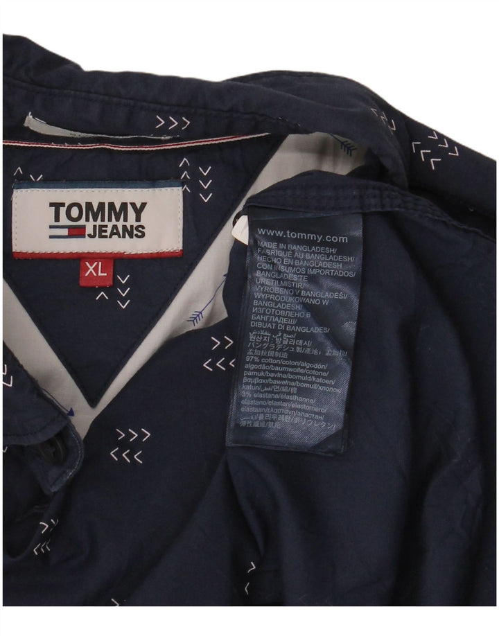 Tommy Hilfiger Mens Abstract Pattern Shirt XL Navy Blue Cotton