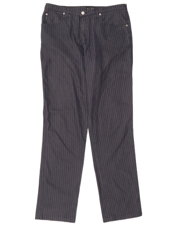 Pantaloni casual dritti da donna Armani W34 L33 cotone gessato blu navy