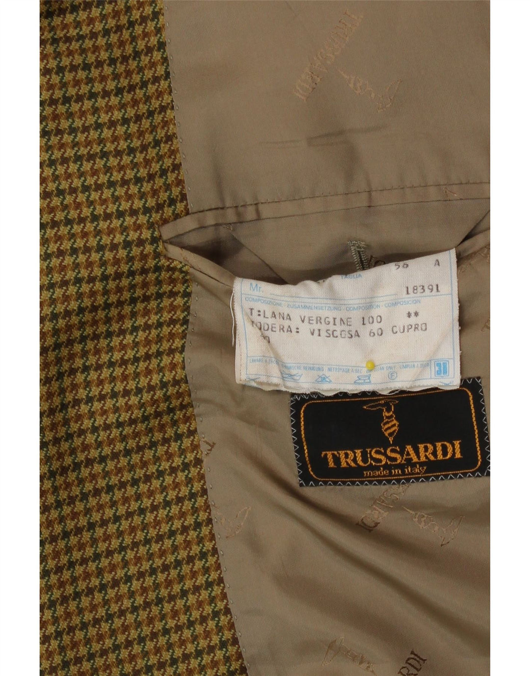 Giacca Blazer 2 Bottoni Uomo Trussardi IT 56 3XL Pied De Poule Beige