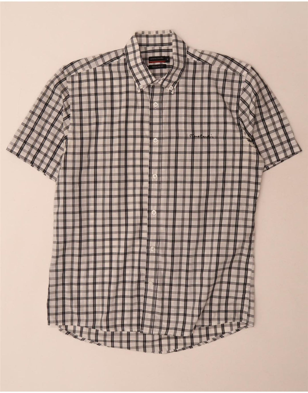 Pierre Cardin Chemise à manches courtes pour homme, coupe régulière, carreaux blancs moyens