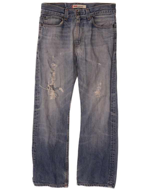 Levi's Mens 506 Distressed Standard Fit Straight Jeans W31 L29 Blue Cotton