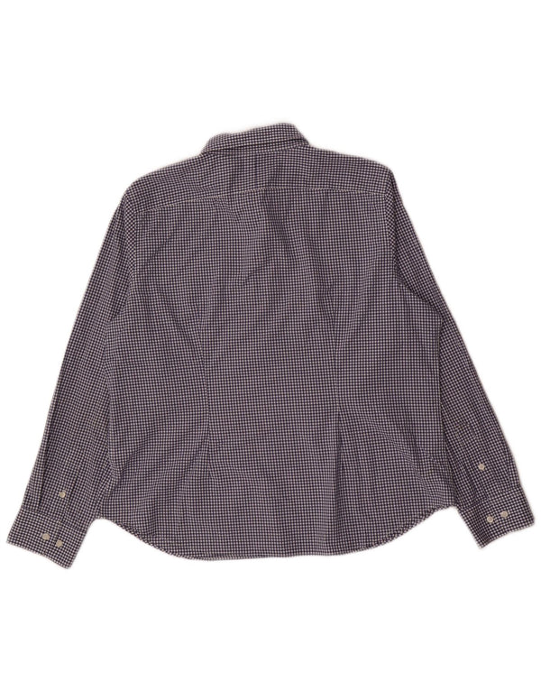Chaps Womens Petite Shirt UK 14 Large Navy Blue Gingham