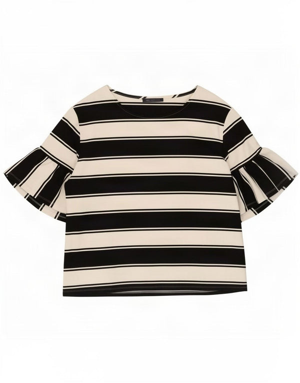 Blusa feminina de manga 3/4 Marks & Spencer UK 18 XL algodão listrado preto