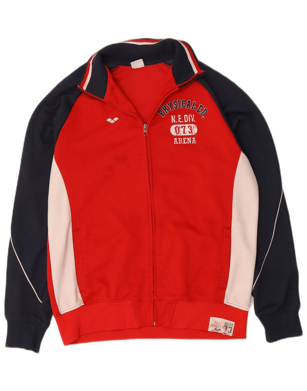 Arena Mens Graphic Tracksuit Top Jacket Large Red Colourblock Cotton