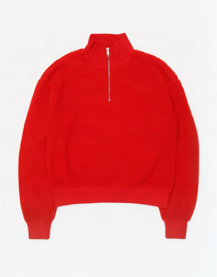 Topshop Pull polaire surdimensionné à col zippé pour femme UK 10 Petit Rouge Polyester