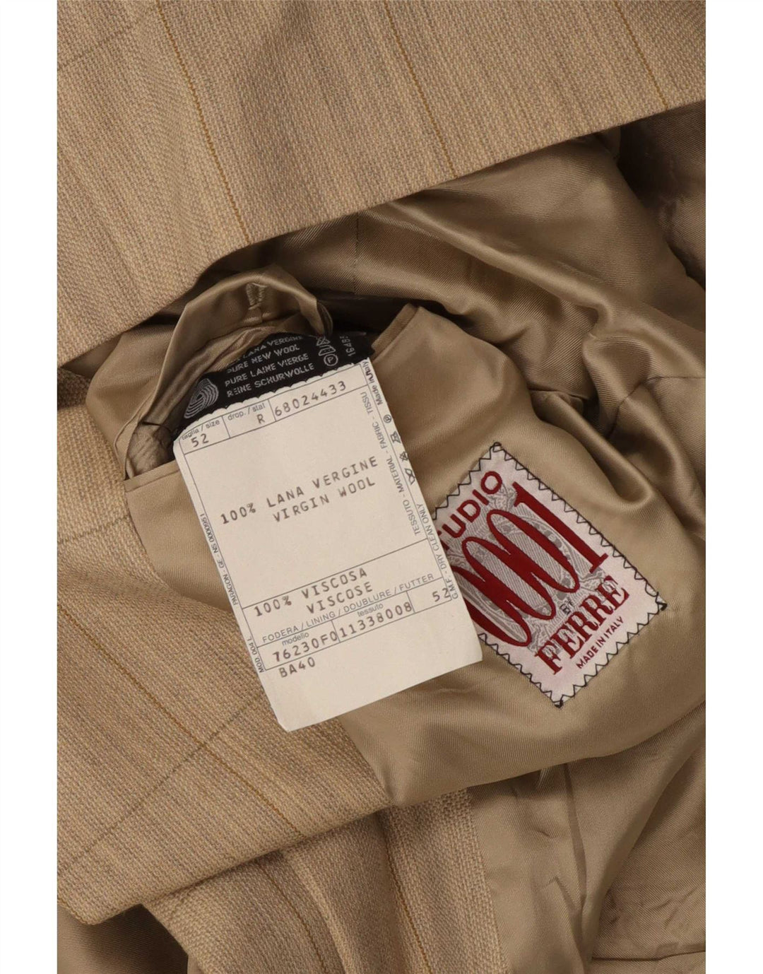 Ferre Veste blazer 2 boutons pour homme IT 52 XL Laine vierge à carreaux beige