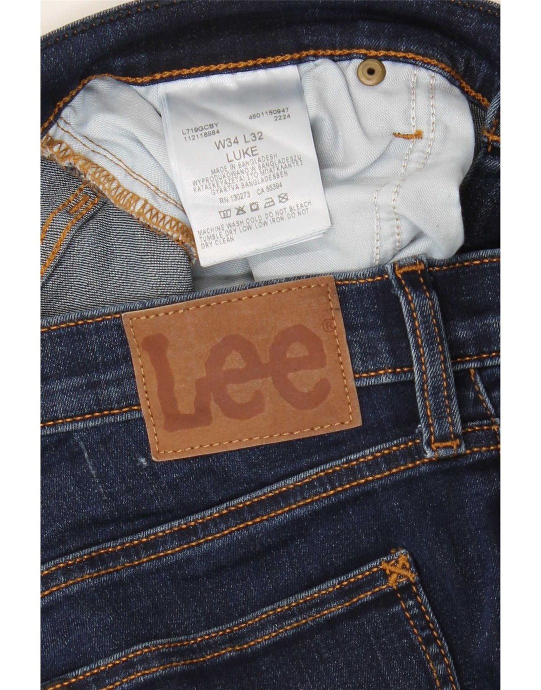 Lee Mens Luke Slim Jeans W34 L32 Navy Blue Cotton