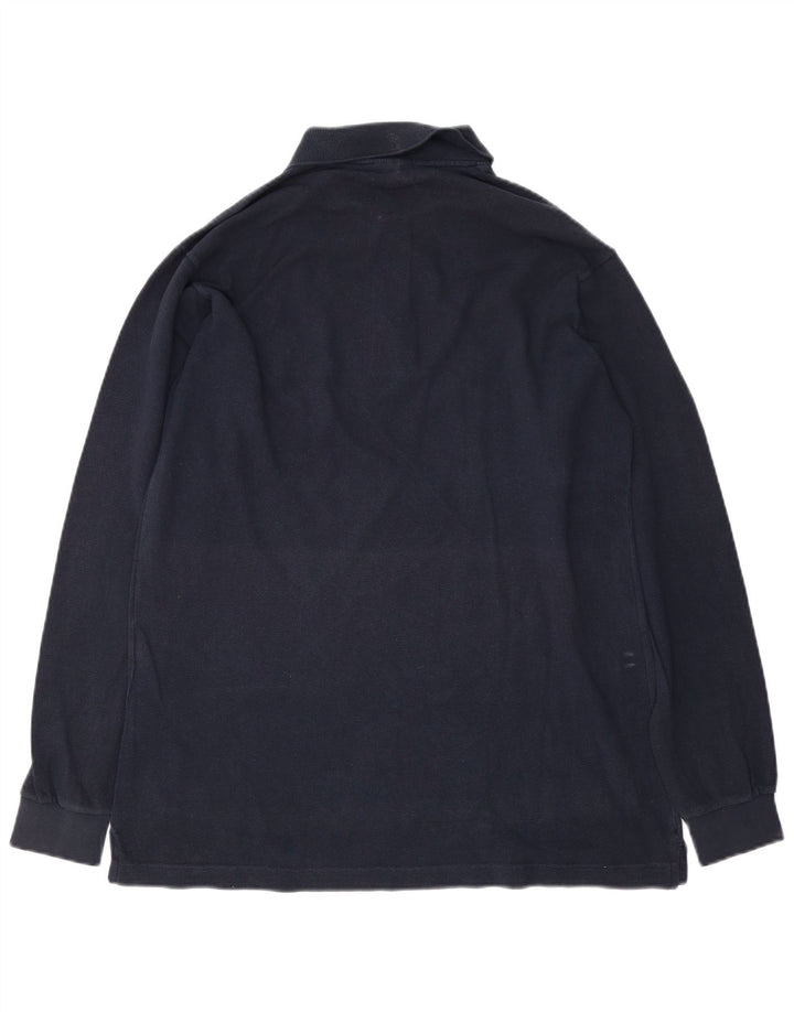 Sergio Tacchini Mens Long Sleeve Polo Shirt Medium Navy Blue Cotton