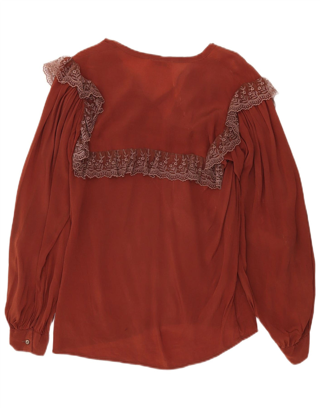 Vintage Womens See Through Long Sleeve Blouse Top IT 42 Medium Brown Floral