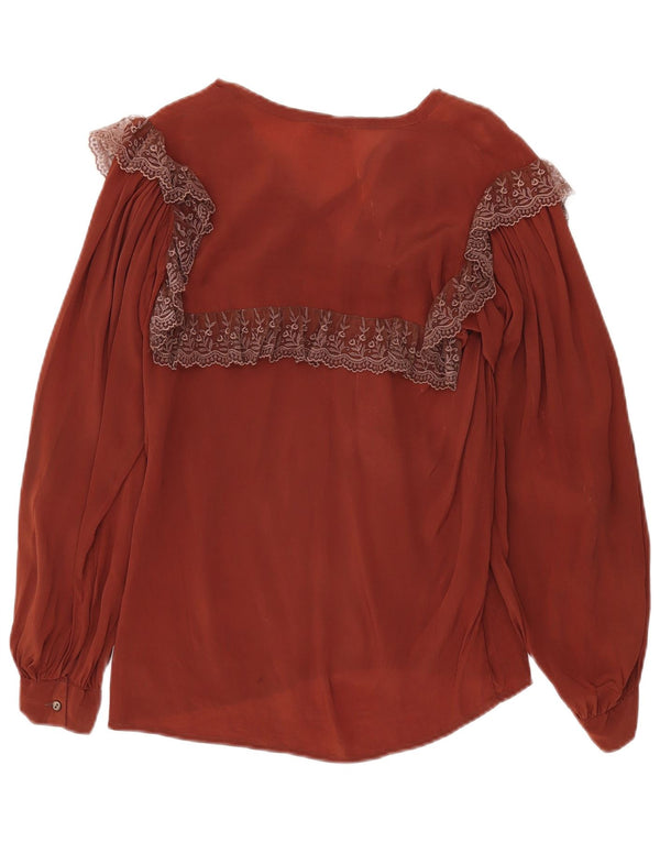 Vintage Womens See Through Long Sleeve Blouse Top IT 42 Medium Brown Floral