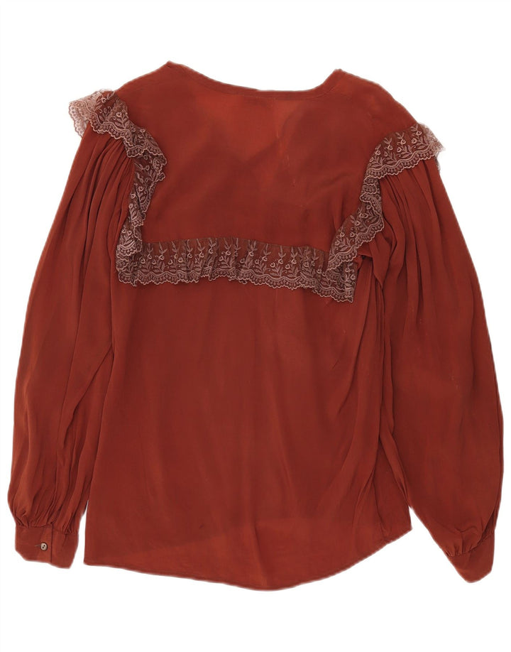 Vintage Womens See Through Long Sleeve Blouse Top IT 42 Medium Brown Floral