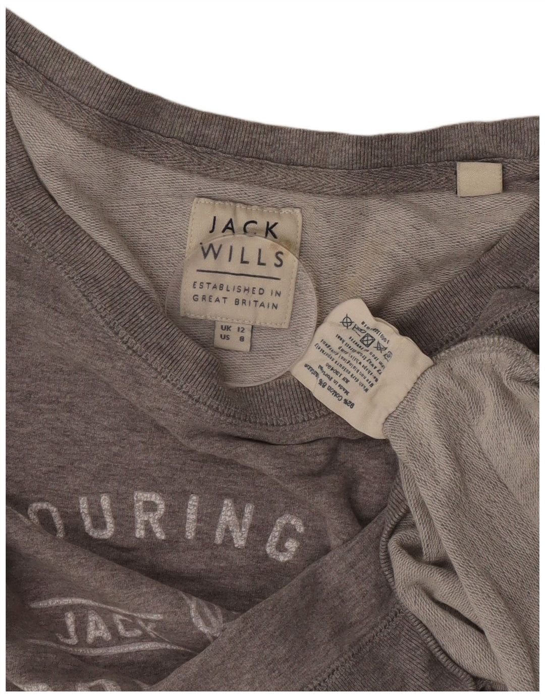 Jack Wills Womens Graphic Crop Sweatshirt Jumper UK 12 Medium Grey Cotton