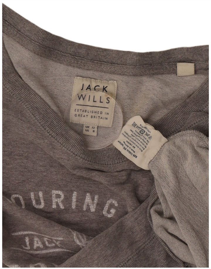 Jack Wills Womens Graphic Crop Sweatshirt Jumper UK 12 Medium Grey Cotton