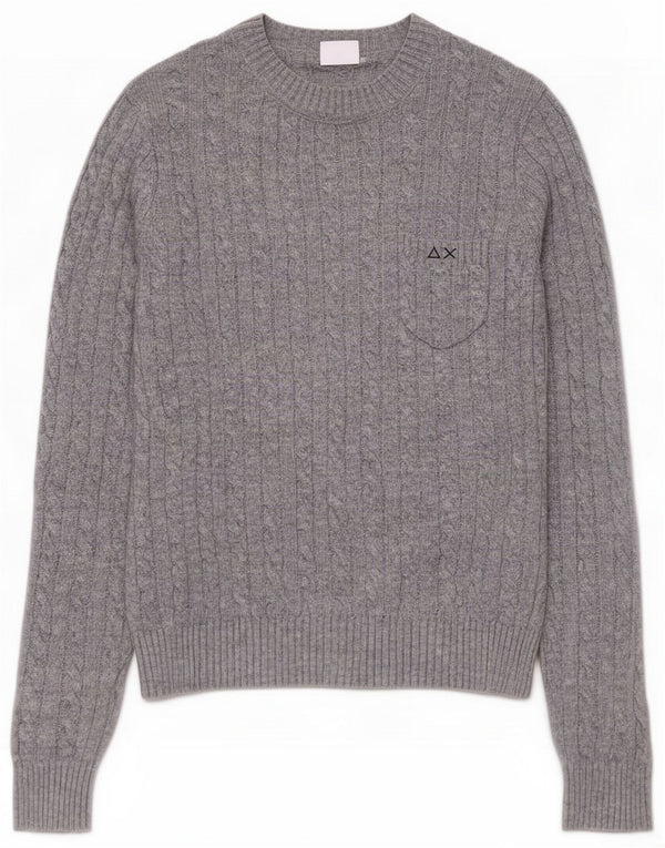 Sun68 Womens Crew Neck Jumper Sweater UK 14 Large Grey Merino Wool