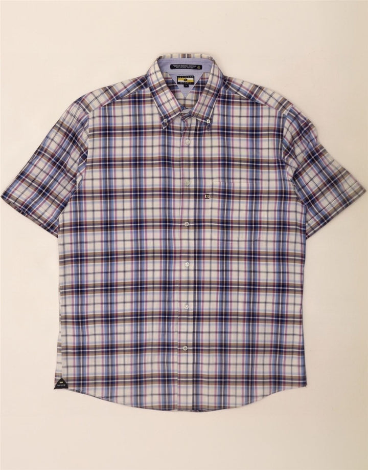 Navigare Mens Short Sleeve Shirt Large Blue Check Cotton