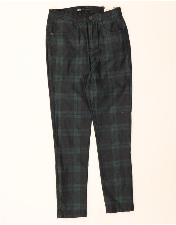 Pantaloni casual skinny pentru bărbați Zara EU 38 Mici L30 L26 Bumbac verde check