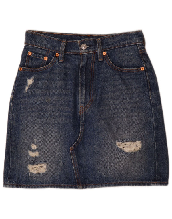 Levi's Dame Distressed Denim Nederdel W24 XS Blå Bomuld