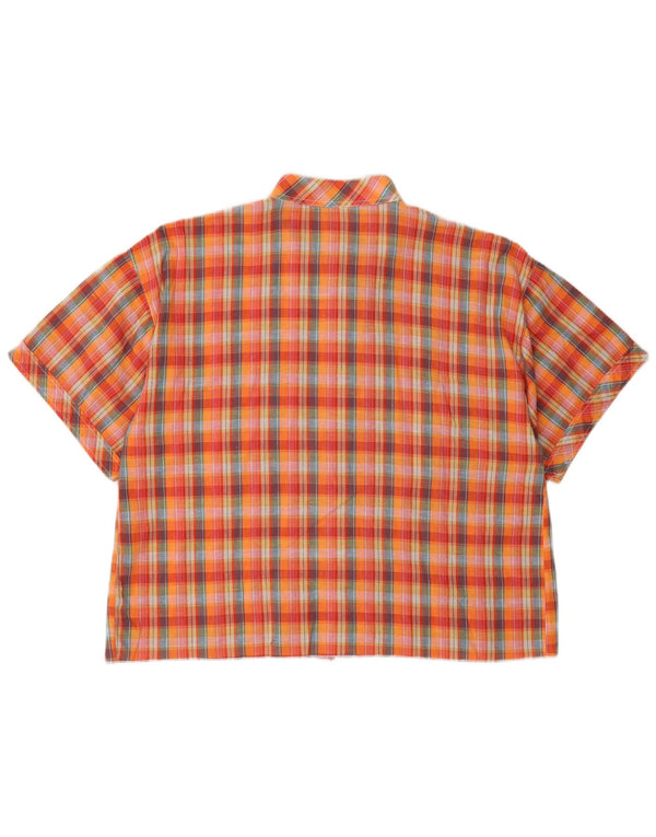 Vintage mujer camisa de manga corta blusa Reino Unido 16 gran cheque naranja