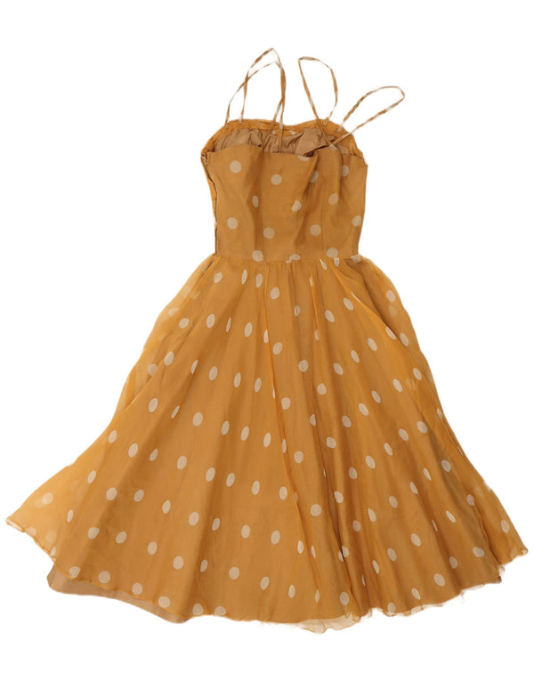 Vintage Damen A-Linie Kleid UK 8 Small Yellow Polka Dot